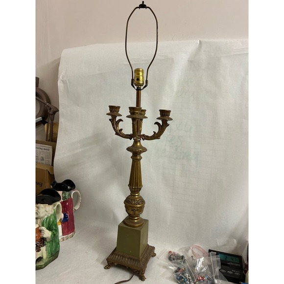 Vintage arm candle and center electric table lamp candelabra
